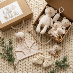 Set de Bienvenida "Primeros Abrazos": Osito, Dou-Dou y Mordedor Orgánico