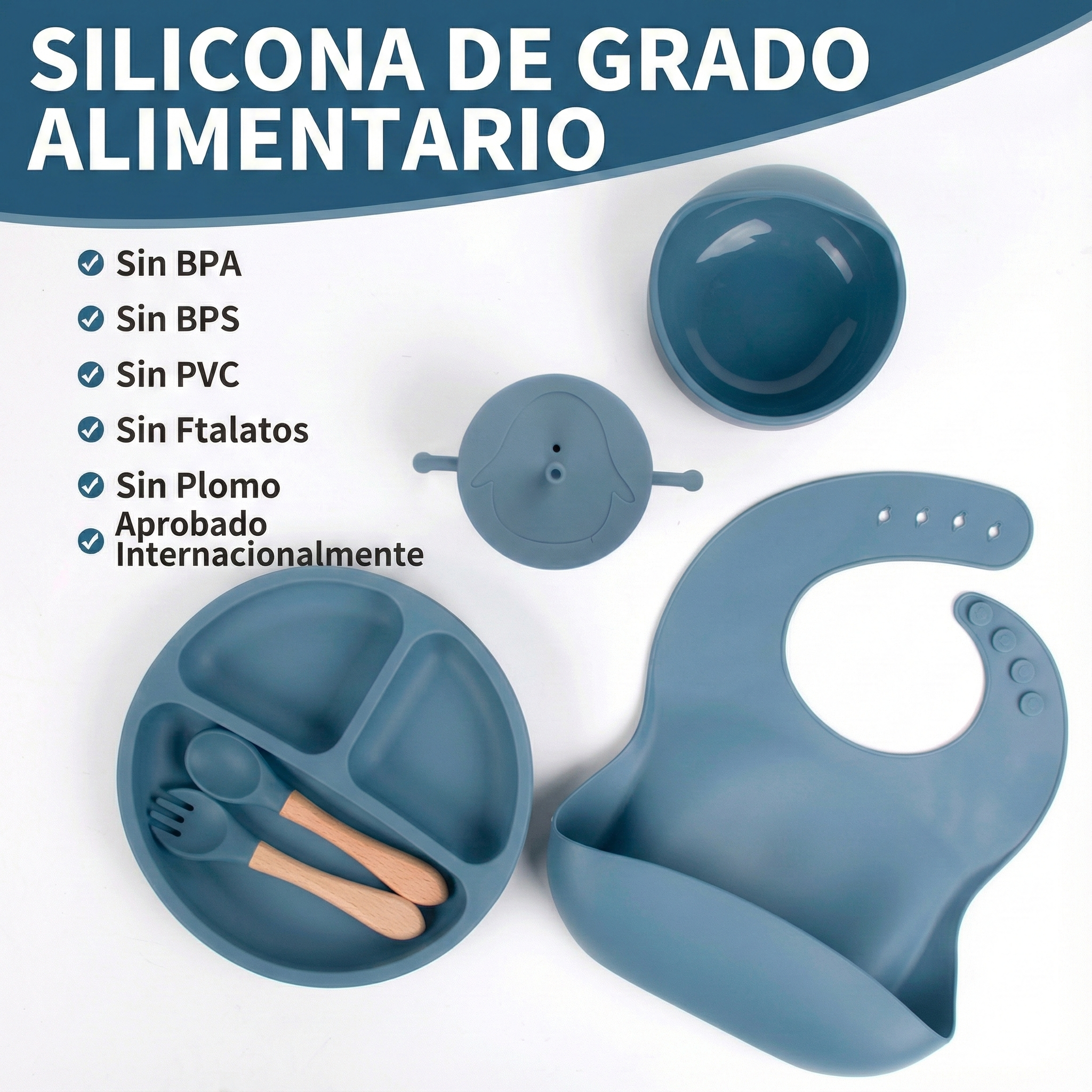 Set Vajilla Bebé Silicona BLW con Ventosa y Cubiertos
